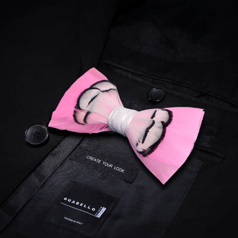 Kid's Powerfully Pink Feather Bow Tie with Lapel Pin