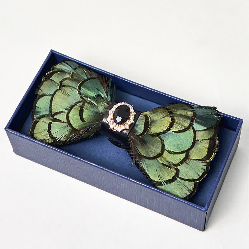 Forest Green Crystal Party Formal Feather Bow Tie - image 4