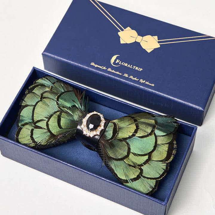 Forest Green Crystal Party Formal Feather Bow Tie - image 3