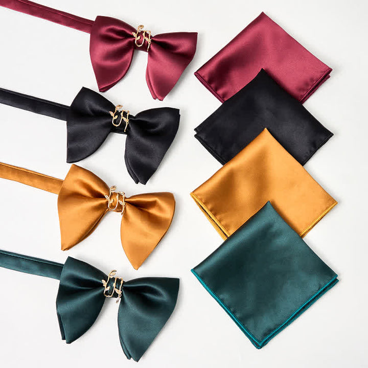 Men's Gold Vine Leaf Oversized Pointed Bow Tie Pocket Square