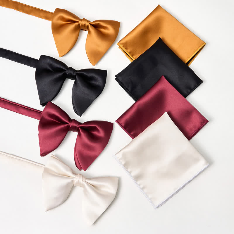 Men's British Style Solid Color Oversized Pointed Bow Tie Pocket Square - image 0