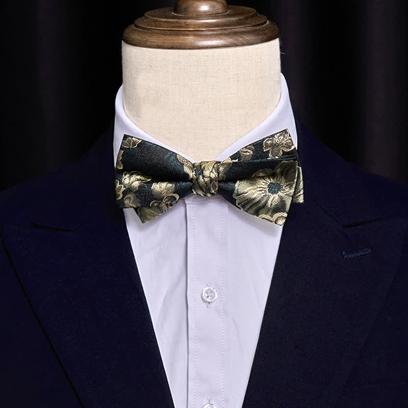 Men's Night Dark Green Floral Double Layered Bow Tie - image 1