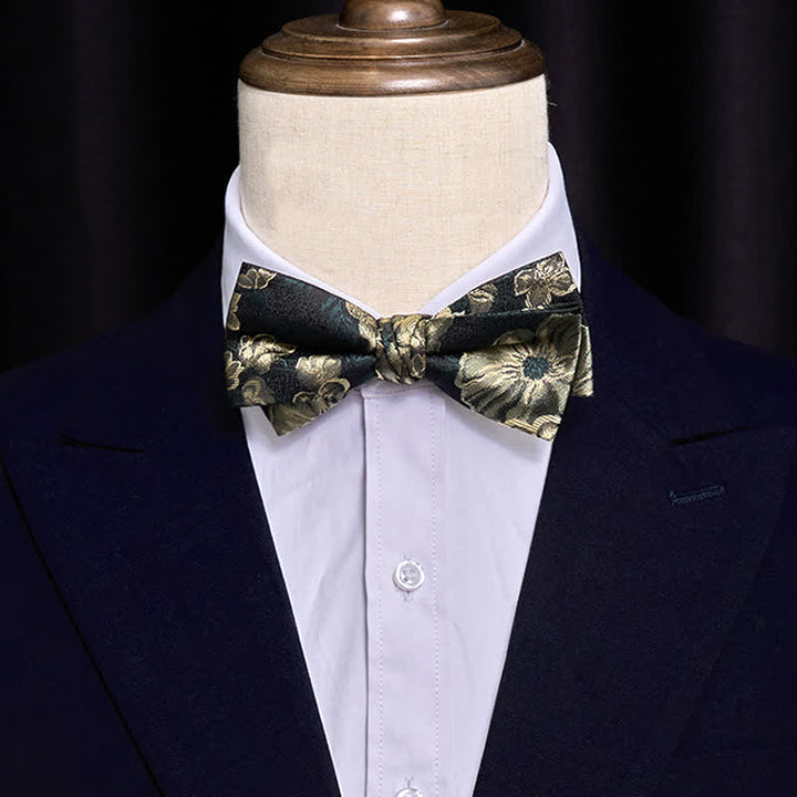 Men's Night Dark Green Floral Double Layered Bow Tie - image 1