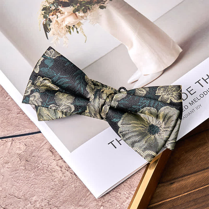 Men's Night Dark Green Floral Double Layered Bow Tie - image 2