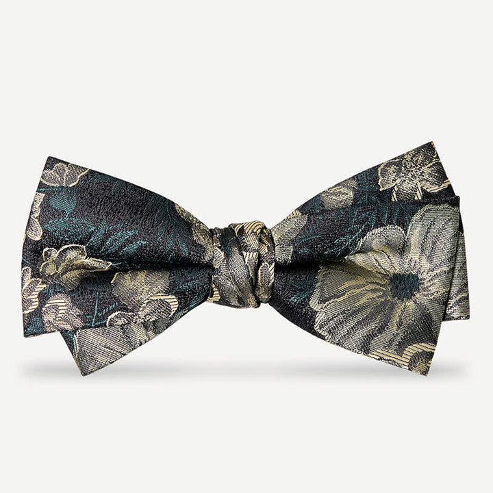 Men's Night Dark Green Floral Double Layered Bow Tie - Dark Green - image 0
