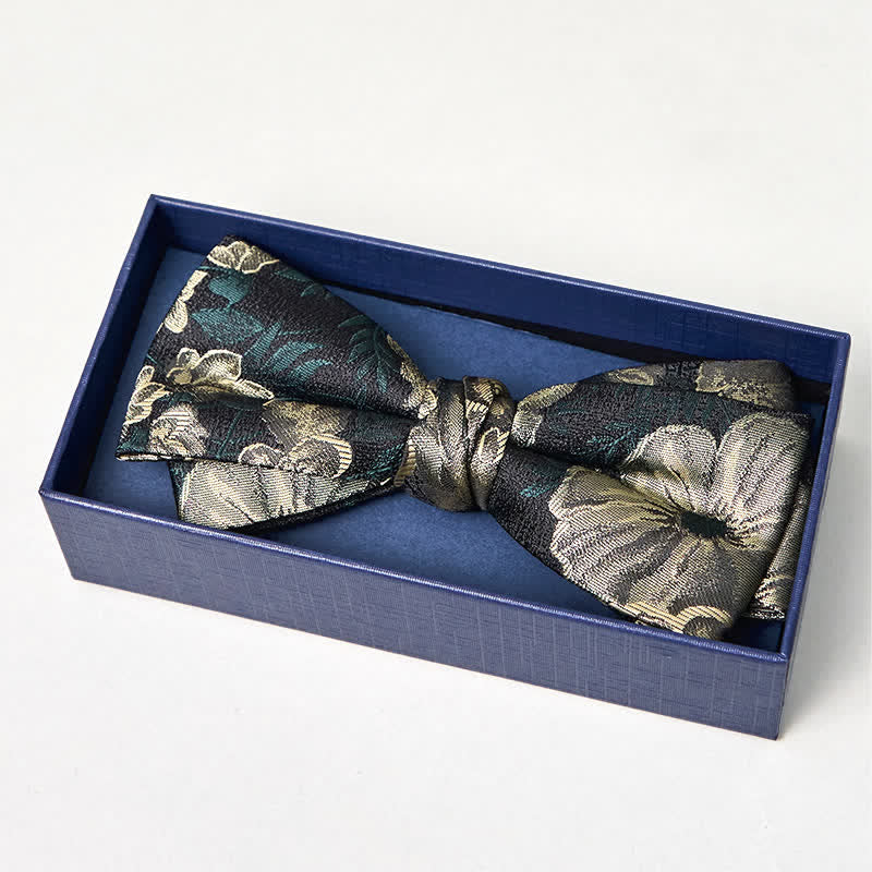 Men's Night Dark Green Floral Double Layered Bow Tie - image 3