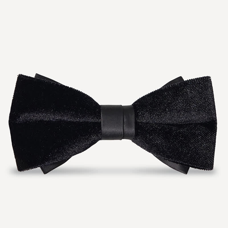Men's Noble Solid Black Velvet Wedding Bow Tie - Style #2 - image 3