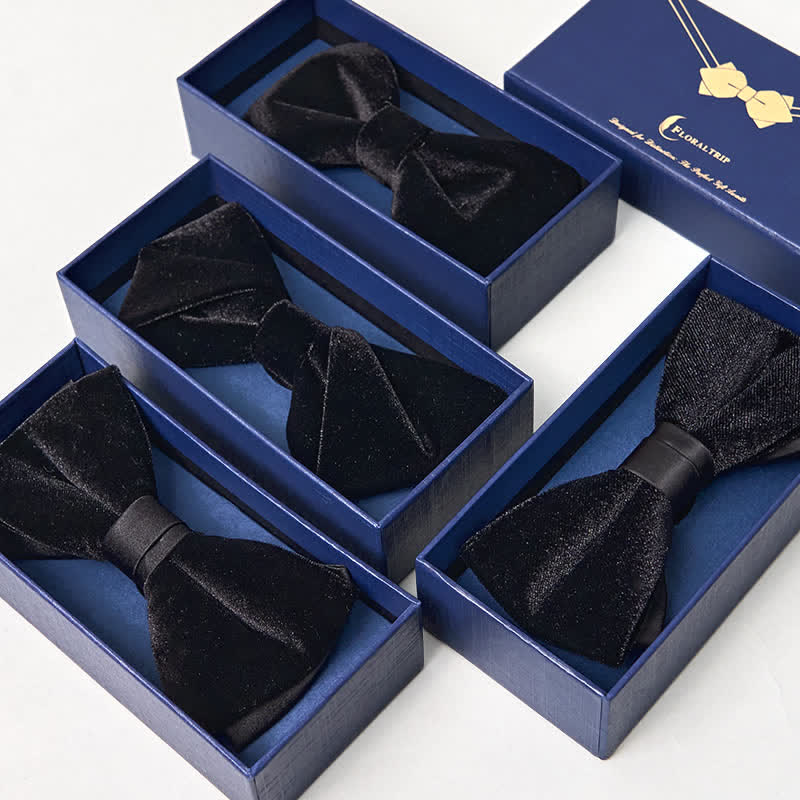 Men's Noble Solid Black Velvet Wedding Bow Tie