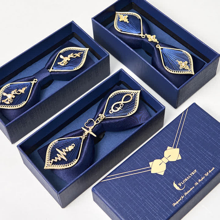 Men's Navy Golden Metal Phoenix Branch Bow Tie - image 4