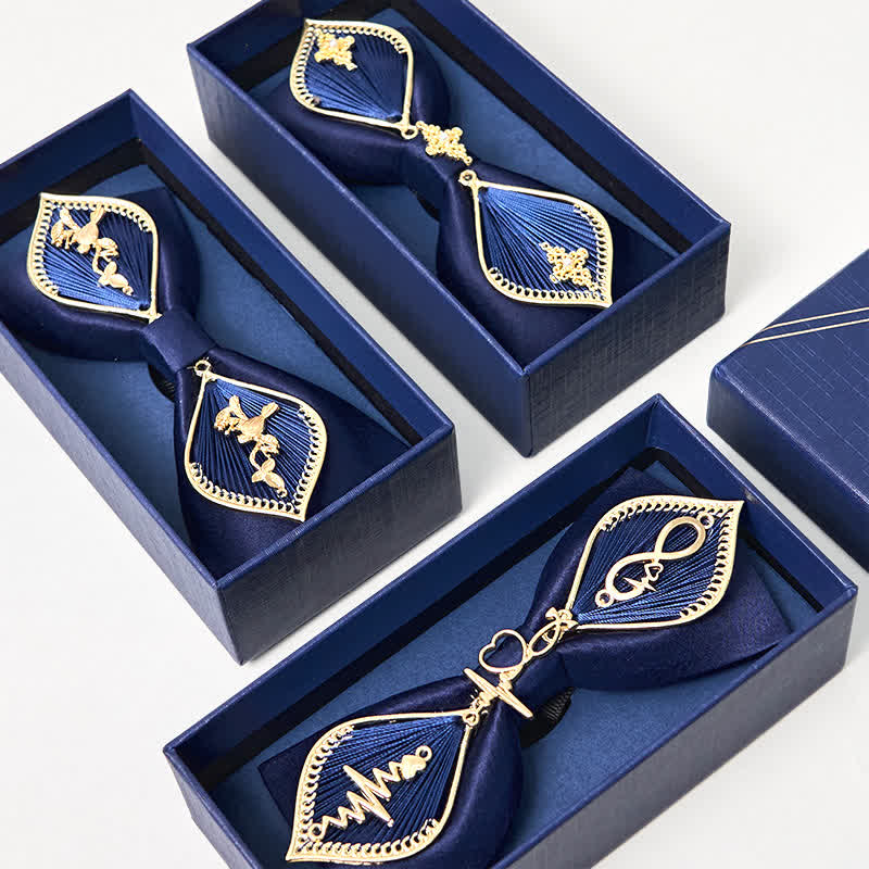 Men's Navy Golden Metal Phoenix Branch Bow Tie - image 3