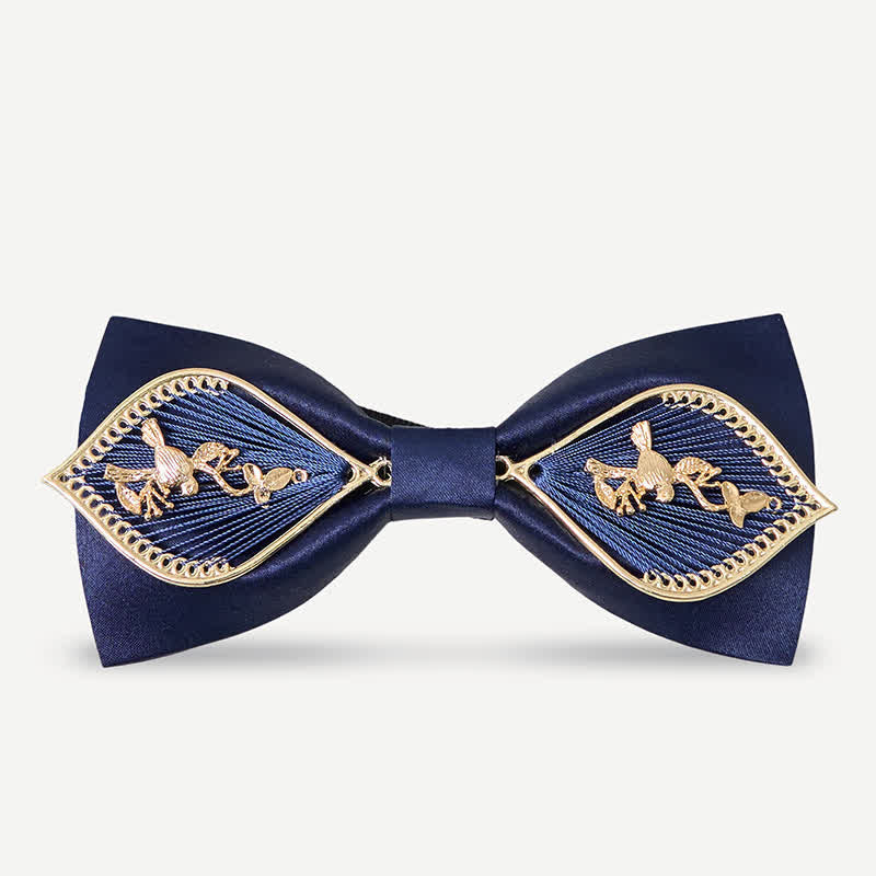 Men's Navy Golden Metal Phoenix Branch Bow Tie - Style #2 - image 5