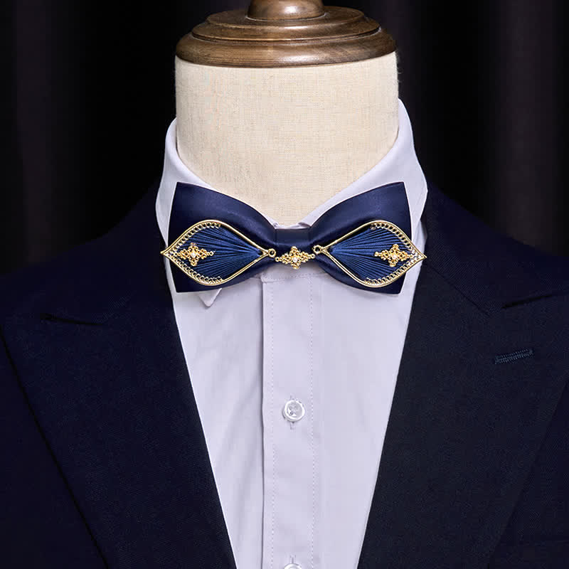 Men's Navy Golden Metal Phoenix Branch Bow Tie - image 2