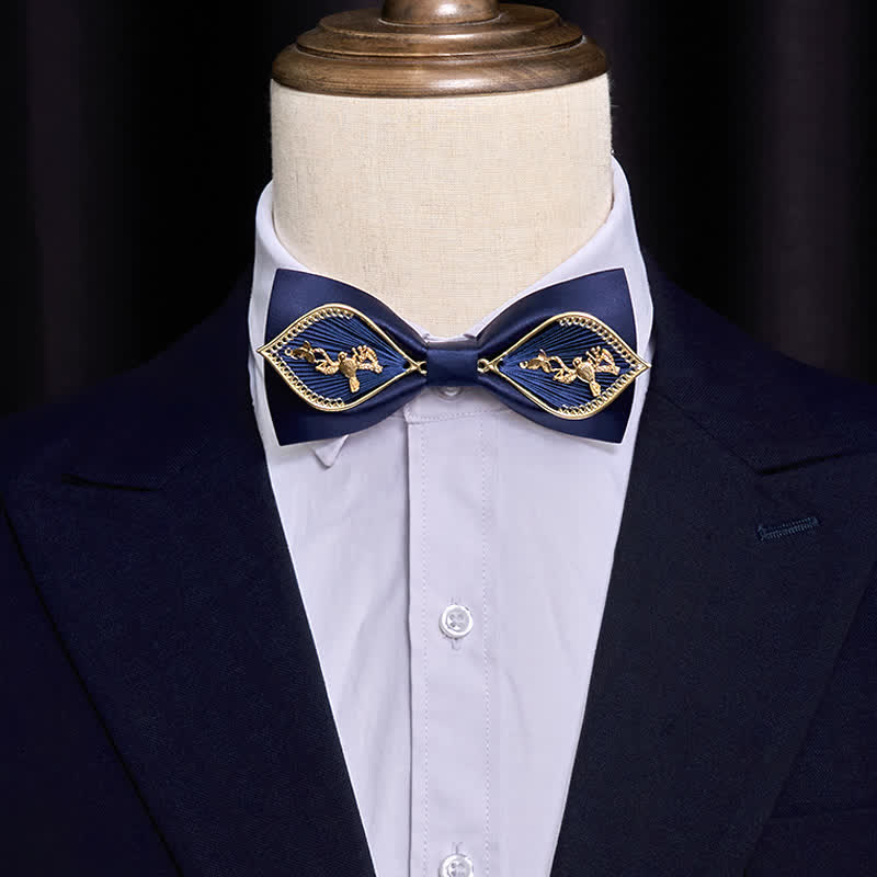 Men's Navy Golden Metal Phoenix Branch Bow Tie - image 6