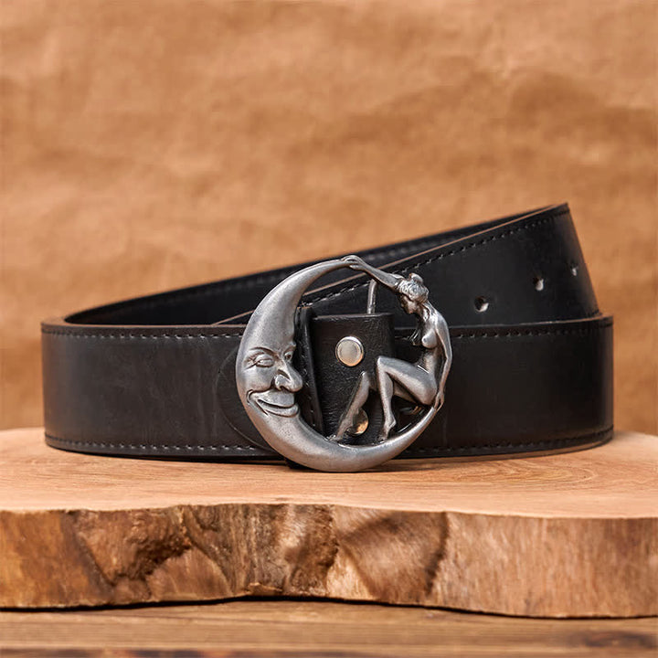 Men's DIY Novelty Moon Lady Buckle Leather Belt - Moon Lady - Black PU Belt (40 ) - image 4