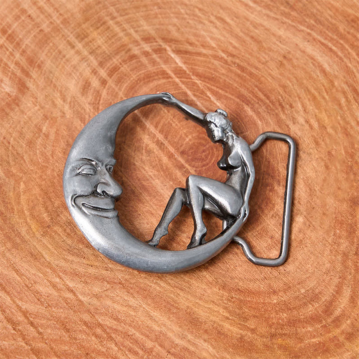 Men's DIY Novelty Moon Lady Buckle Leather Belt - image 2