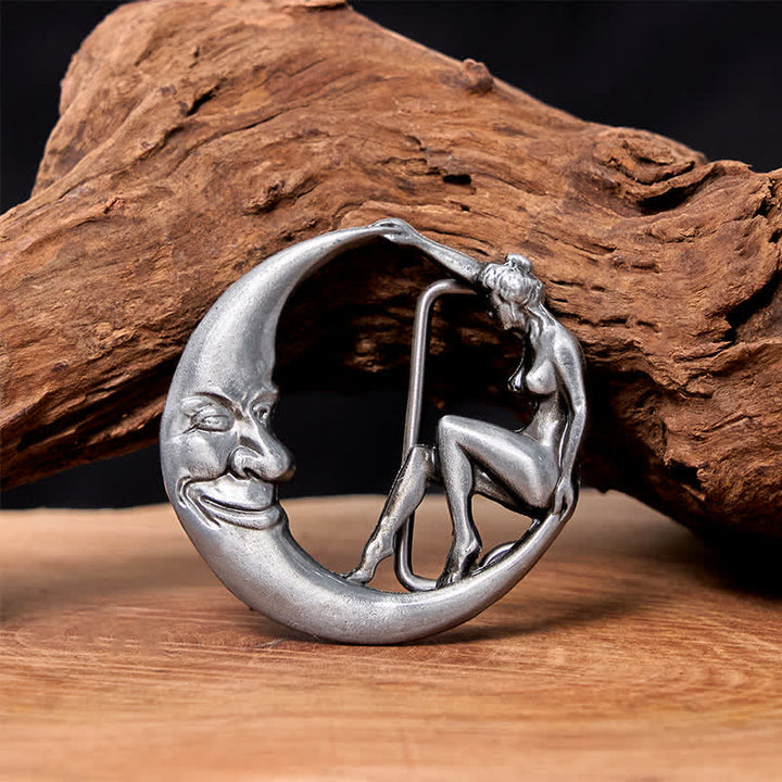 Men's DIY Novelty Moon Lady Buckle Leather Belt