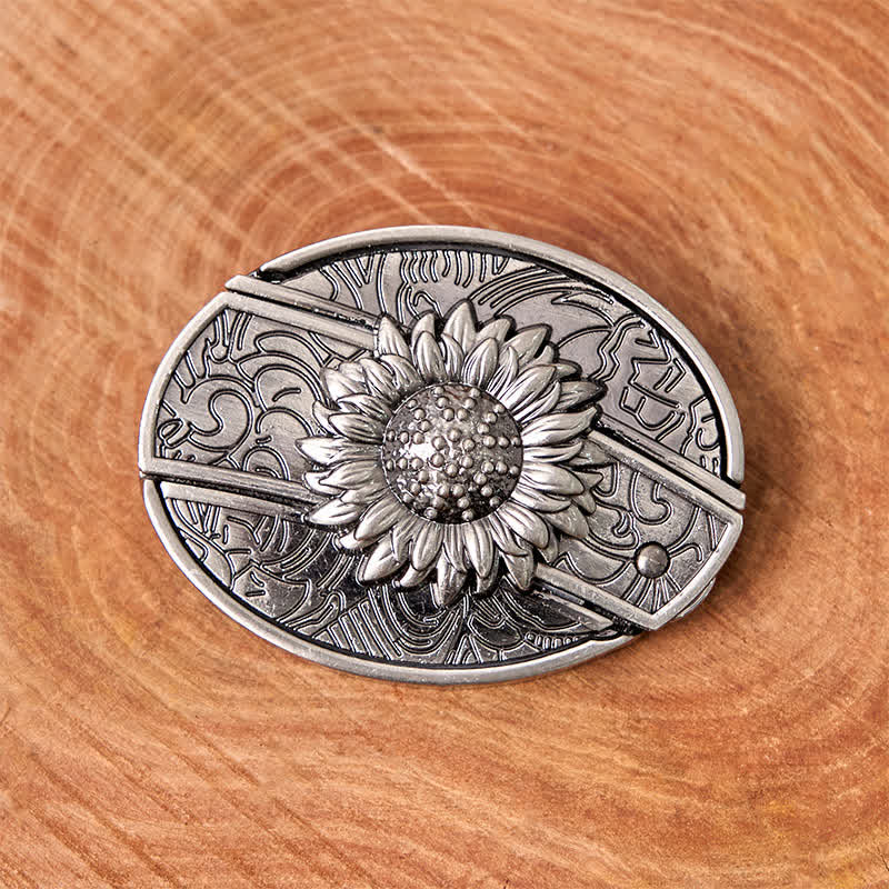 Men's DIY Sunflower Hidden Folding Knife Leather Belt - image 3