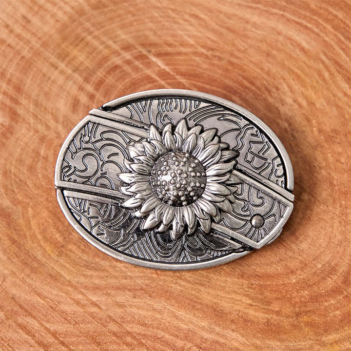 Men's DIY Sunflower Hidden Folding Knife Leather Belt - image 3