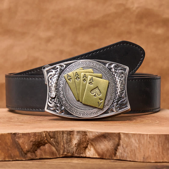 Men's DIY Gold Poker Hidden Folding Knife Leather Belt - Gold Poker - Black PU Belt - 42 - image 6