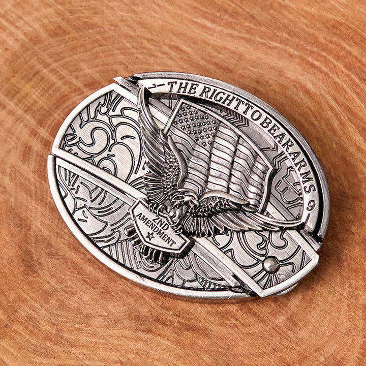 Men's DIY Eagle USA Flag Hidden Folding Knife Leather Belt - image 5