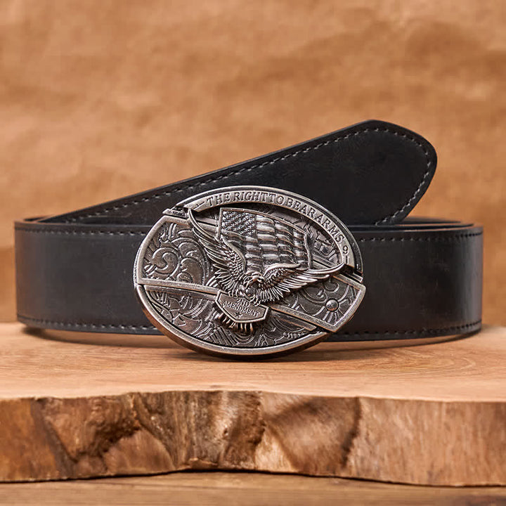 Men's DIY Eagle USA Flag Hidden Folding Knife Leather Belt - Eagle - Black PU Belt - 42 - image 7