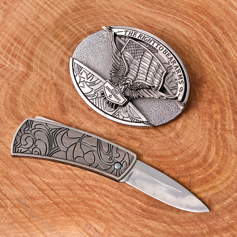 Men's DIY Eagle USA Flag Hidden Folding Knife Leather Belt - image 1