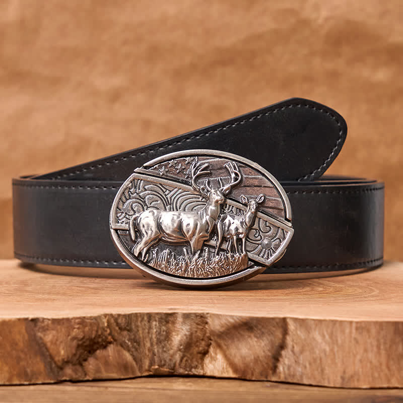 Men's DIY Deer Flag Hidden Folding Knife Leather Belt - Deer - Black PU Belt - 42 - image 7