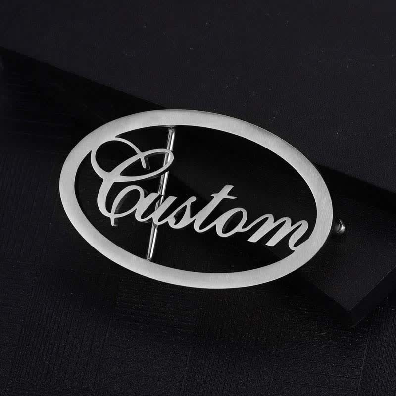 Oval Custom Name Cursive Letters DIY Buckle Leather Belt - Silver - Without Belt - Not Included Belt - image 0