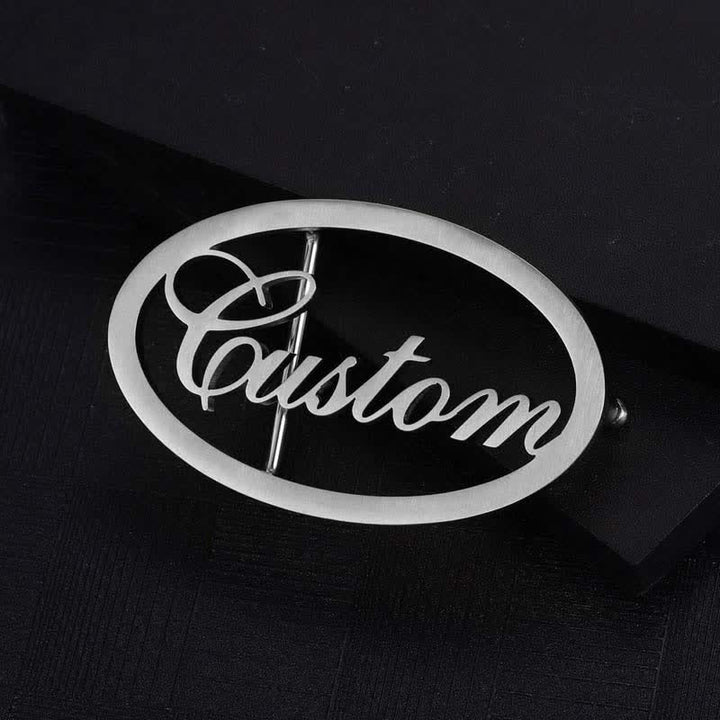 Oval Custom Name Cursive Letters DIY Buckle Leather Belt - Silver - Without Belt - Not Included Belt - image 0