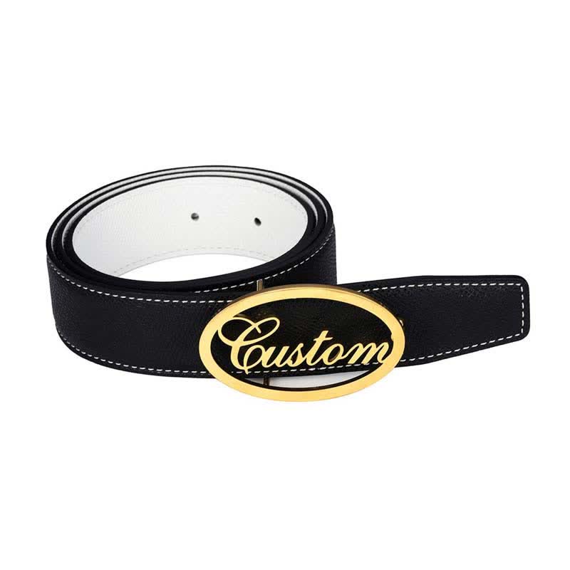 Oval Custom Name Cursive Letters DIY Buckle Leather Belt