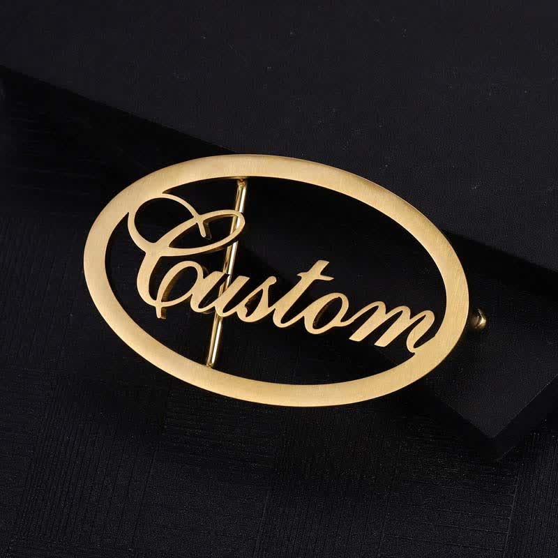 Oval Custom Name Cursive Letters DIY Buckle Leather Belt - Gold - Without Belt - Not Included Belt - image 1