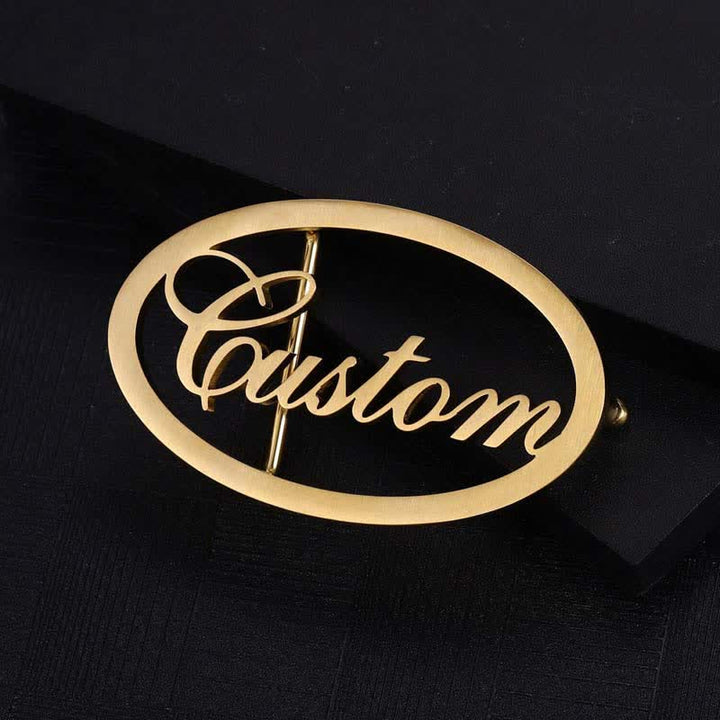 Oval Custom Name Cursive Letters DIY Buckle Leather Belt - Gold - Without Belt - Not Included Belt - image 1