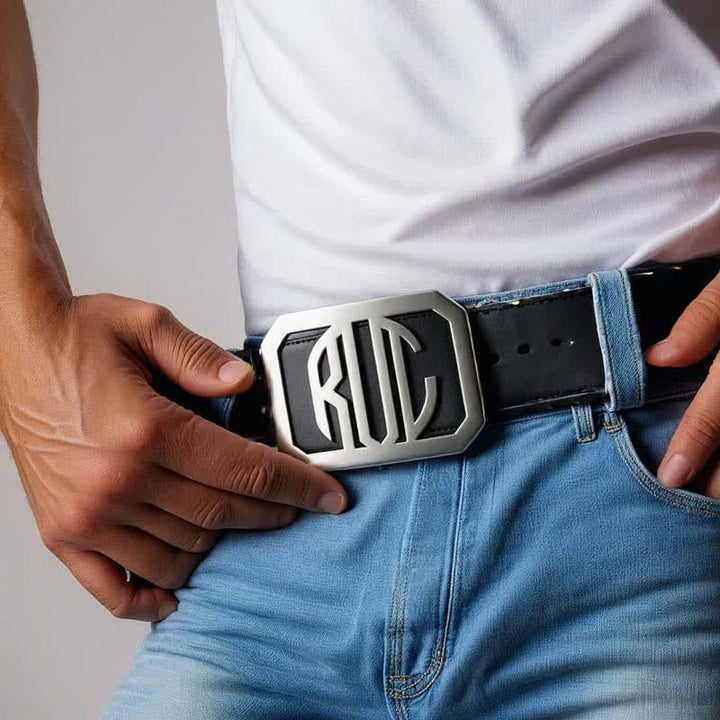 Rectangular Custom Initials DIY Buckle Leather Belt - image 0