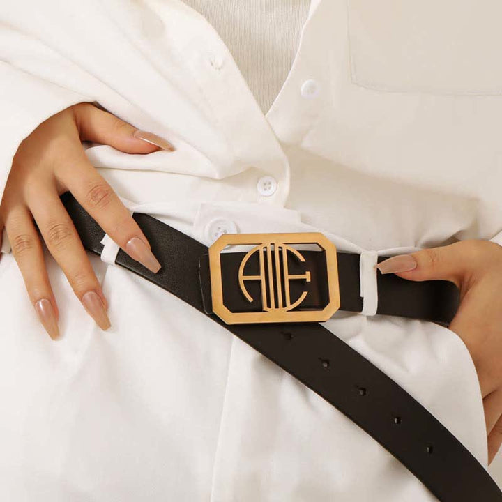 Rectangular Custom Initials DIY Buckle Leather Belt