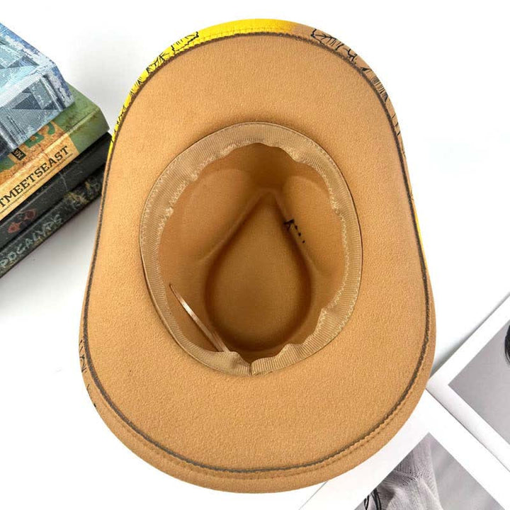 Spray-painted Sunflower Feather Decor Western Cowboy Hat