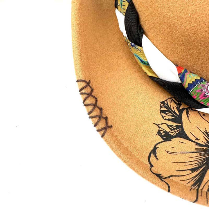 Western Sunflower Feather Decor Ethnic Strap Cowboy Hat