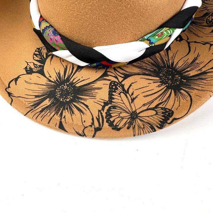 Western Sunflower Feather Decor Ethnic Strap Cowboy Hat