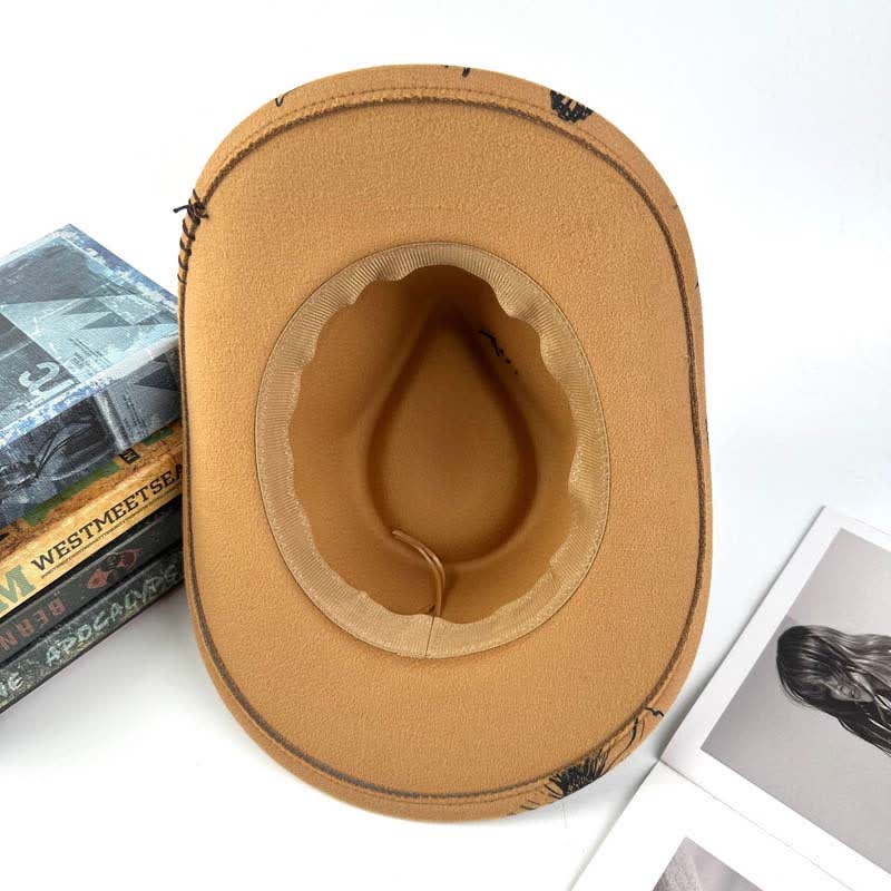 Western Sunflower Feather Decor Ethnic Strap Cowboy Hat