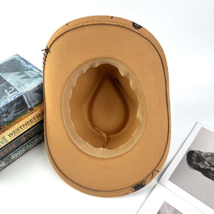 Western Sunflower Feather Decor Ethnic Strap Cowboy Hat