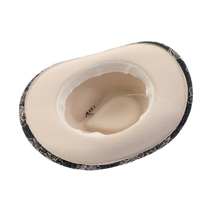 Two Tone Daisy Feather Decor Ethnic Strap Cowboy Hat