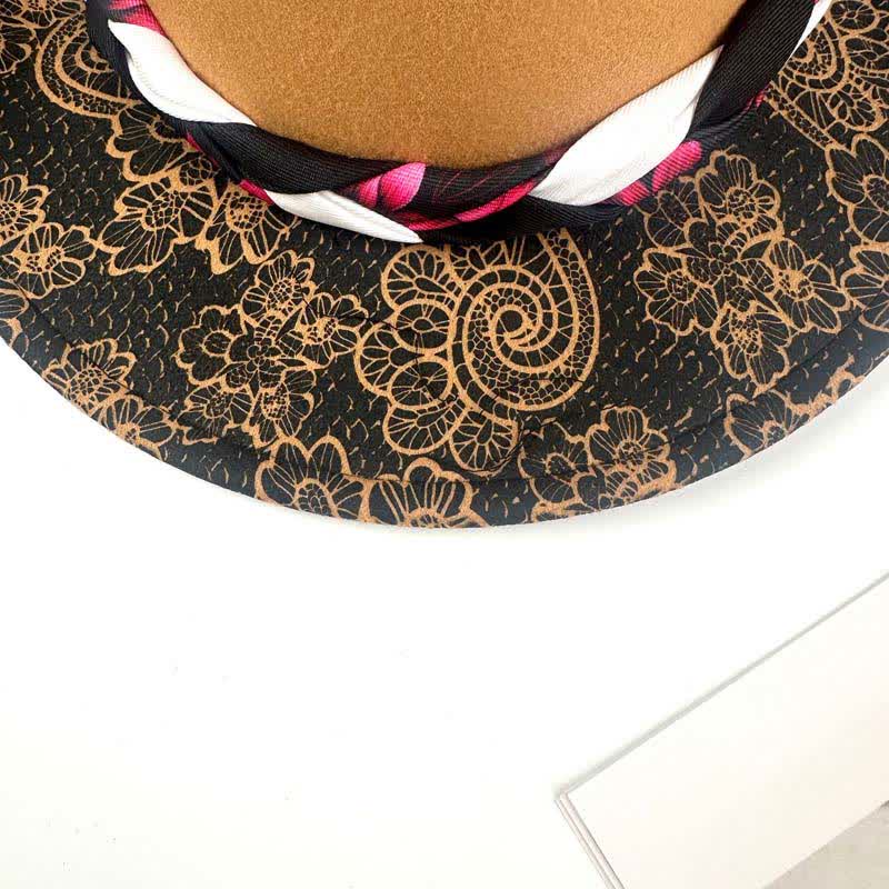 Two Tone Daisy Feather Decor Ethnic Strap Cowboy Hat