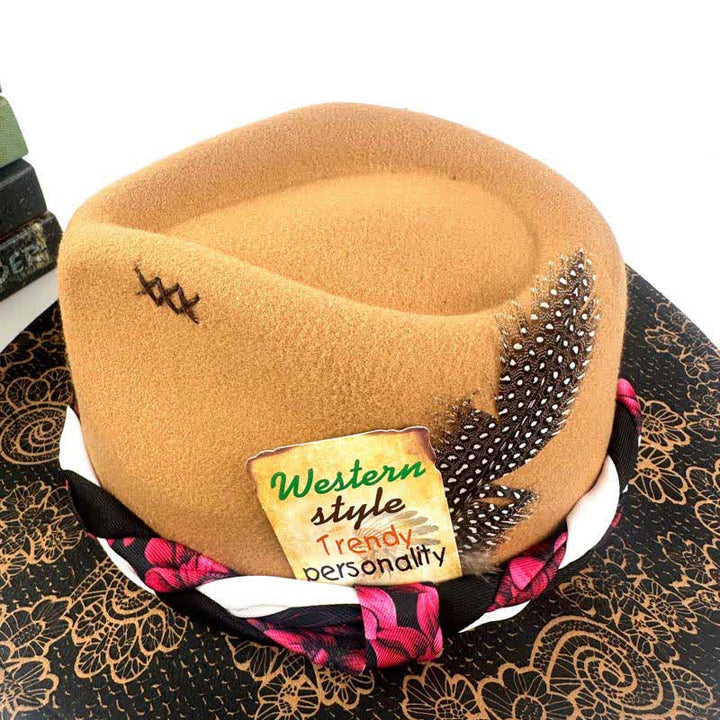 Two Tone Daisy Feather Decor Ethnic Strap Cowboy Hat