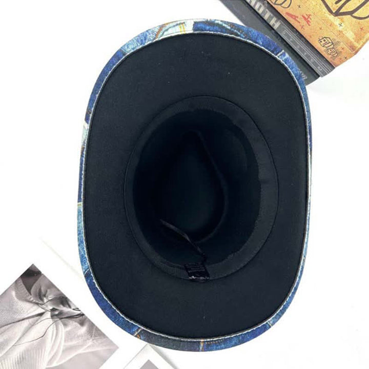 Color-blocking Design Green Feathers Denim Cowboy Hat