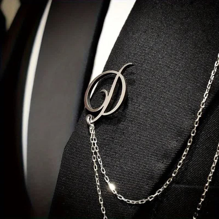 Stylish Custom Initial Letters Brooch with Chain