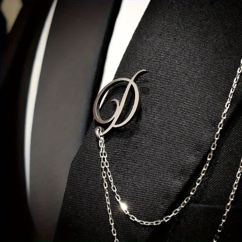 Stylish Custom Initial Letters Brooch with Chain - image 2