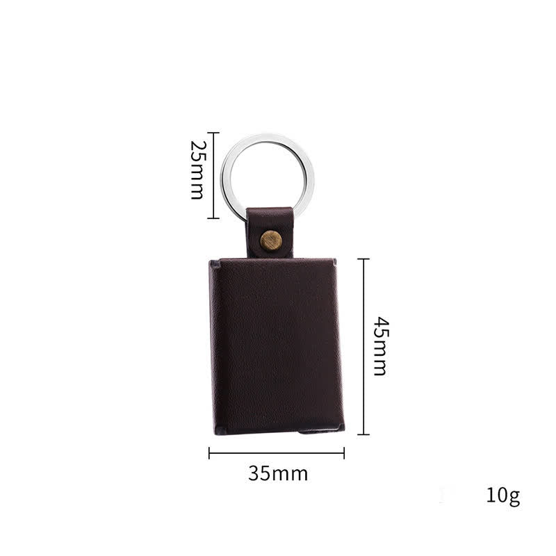 Custom 3 Photo Carved Text Brown Leather Keychain