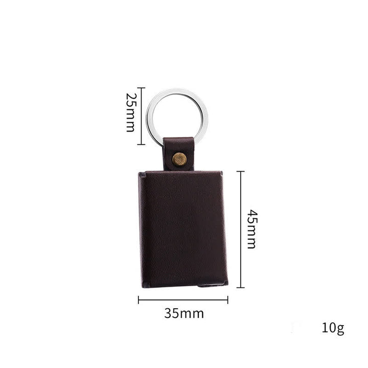 Custom 3 Photo Carved Text Brown Leather Keychain