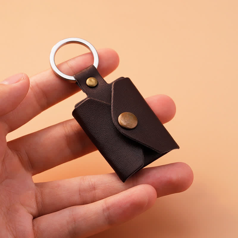 Custom 3 Photo Carved Text Brown Leather Keychain