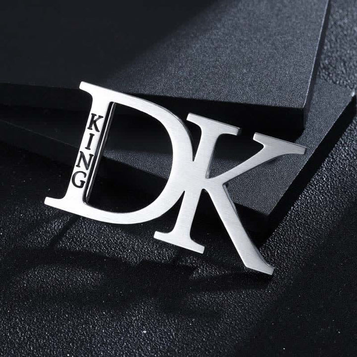 Custom Initials Engraved Vertical Name DIY Buckle Leather Belt - Silver - Without Belt - Not Included Belt - image 0