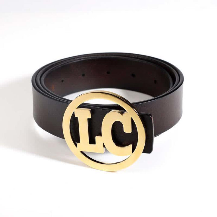 Round Custom Name 2 Letters DIY Buckle Leather Belt - Gold - Without Belt - Not Included Belt - image 0